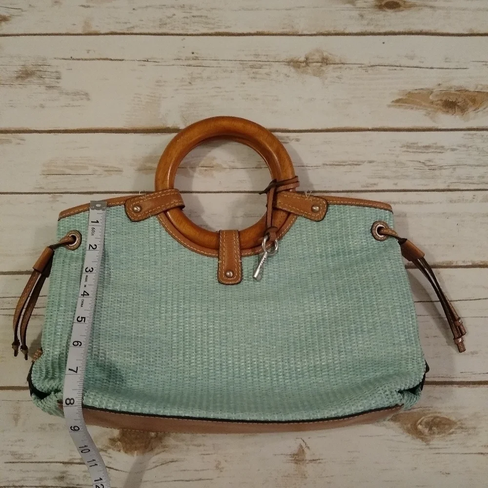 Fossil Woven Rattan Soft Seafoam Green Satchel Bag - Picture 7 of 16